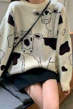 y2k aesthetic fashion & 8211 cow print sweater 4314