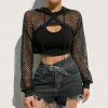 y2k aesthetic outfits fashion grunge clothing & 8211 aesthetic vintage clothing & 8211 hooded fishnet crop top long sleeve shirt y2k  streetwear 1600