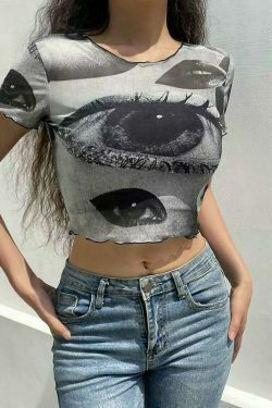 y2k aesthetic outfits fashion grunge clothing & 8211 y2k aesthetic outfits fashion grunge clothing & 8211 vintage clothing & 8211 egirl aesthetic eyes print mesh crop top 8743