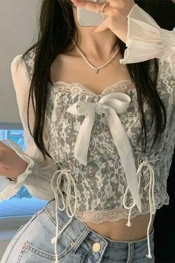 y2k aesthetic outfits ladies thin shirts niche design casual lace bow summer sunscreen clothes blouse sweet thin high waist short top women blusa 7017