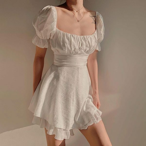 y2k aesthetic ruffles gown ball dress square collar sundress 2130