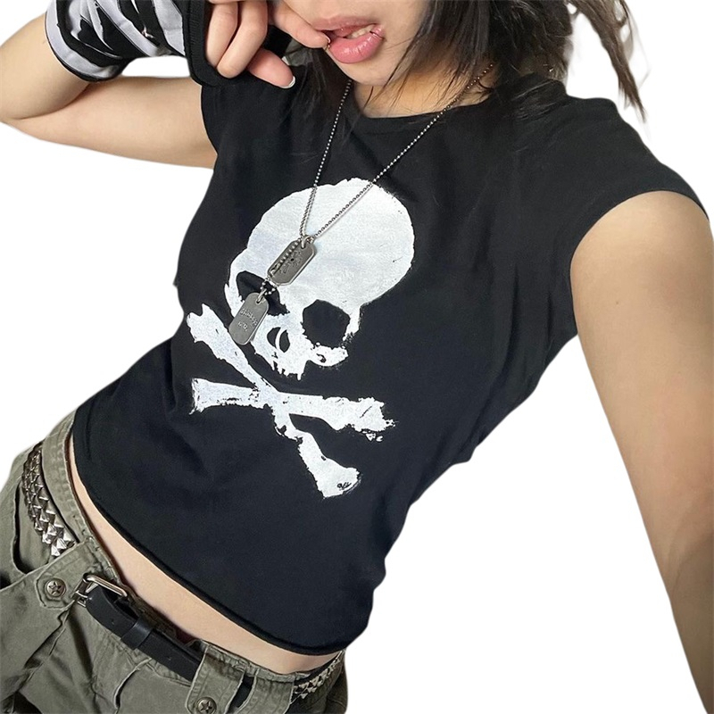 y2k aesthetic vintage grunge graphic print slim crop top 8840