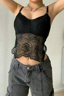 y2k butterfly crop top lace trim v neck backless corset black mini vest 1059