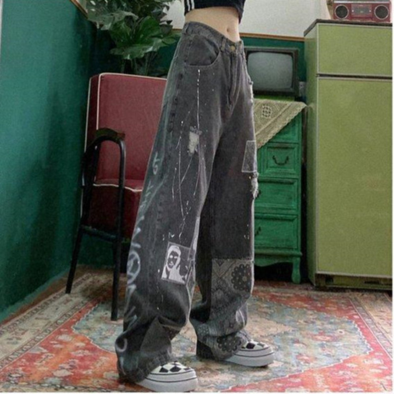 y2k distressed boyfriend baggy pants & 8211 black ripped jeans 8598