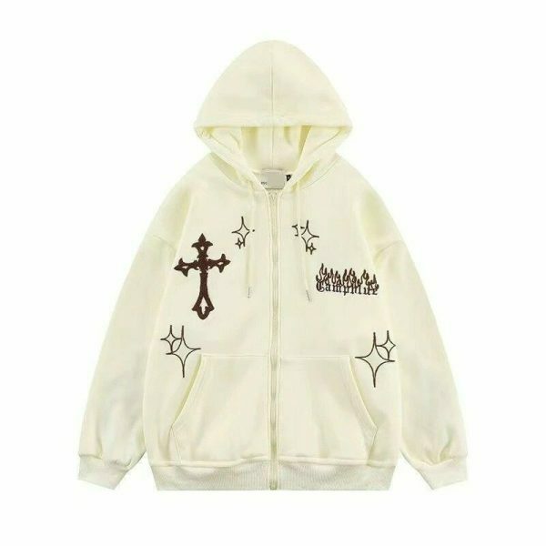 y2k flame embroidered harajuku hoodie zip up sweatshirt 6370