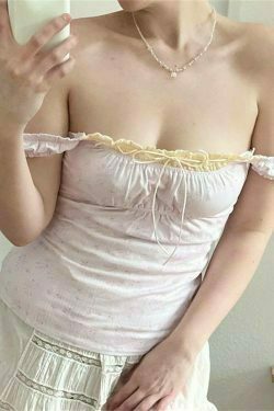 y2k floral lace up tube top in light pink 1351