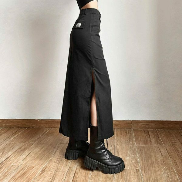 y2k grunge aesthetic side split midi skirt 6278