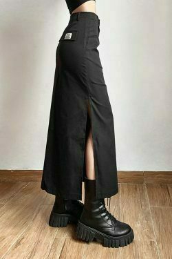 y2k grunge aesthetic side split midi skirt 8980