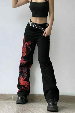 y2k grunge dragon printed baggy jeans & 8211 high waist streetwear & 8211 jeans 1301