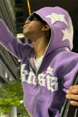 y2k hoodie for men & 038 women & 8211 purple star print & 038 oversized zip up 5634