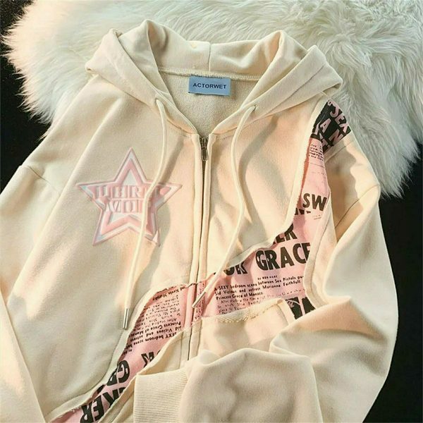 y2k pink star print oversized hoodie 4170