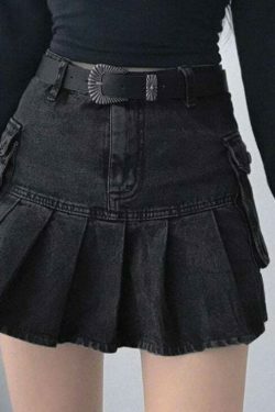 y2k pleated high waisted denim mini skirt & 8211 sexy design 3491