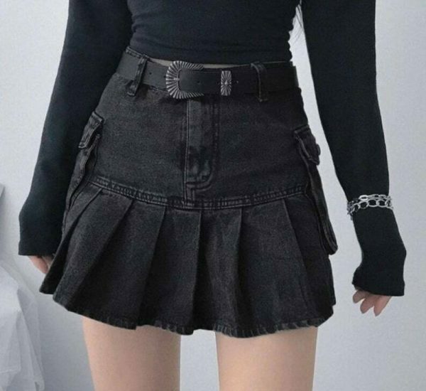 y2k pleated high waisted denim mini skirt & 8211 sexy design 3491