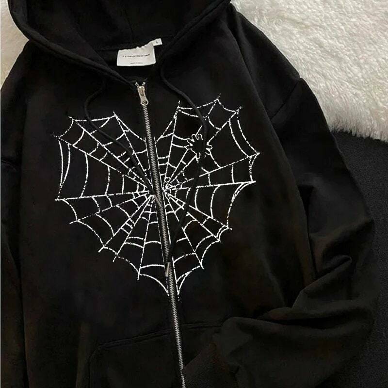 y2k spider web graphic hoodie & 8211 trendy streetwear 3713