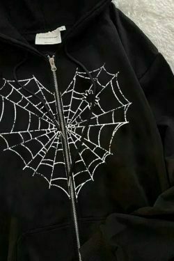 y2k spider web graphic hoodie & 8211 trendy streetwear 4710