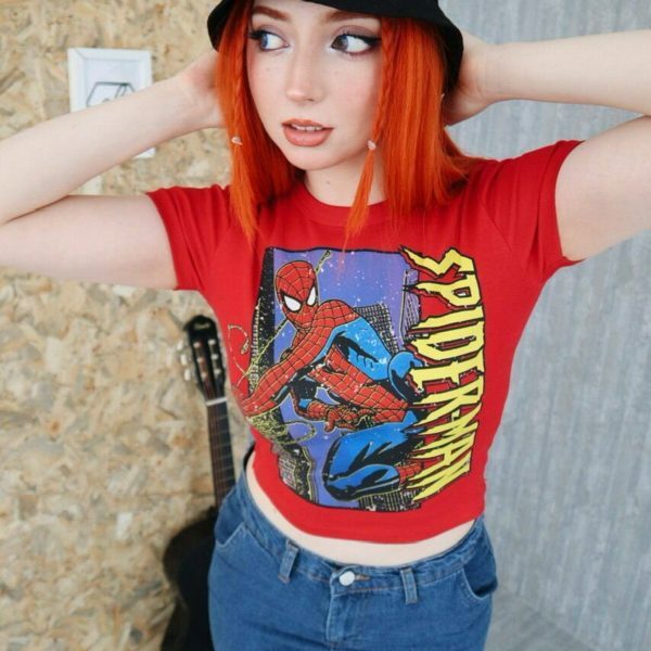 y2k spiderman crop top & 038 crewneck shirt unisex superhero tees 5250