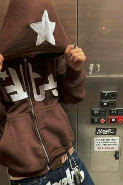 y2k star letter print hoodie zip up 1912