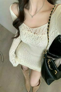 y2k white knitted hollow dress 8895