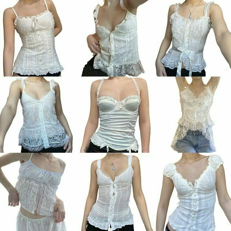 y2k white lace trim corset top & 8211 retro aesthetic vintage camisole 6978