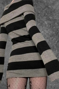 black striped sweatdress alt clothing grunge clothing pullover sweatdress fairy grunge gothic clothing above knee sweatdress 1ajqn