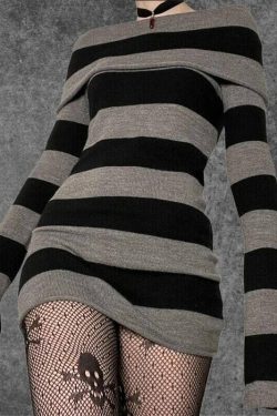 black striped sweatdress alt clothing grunge clothing pullover sweatdress fairy grunge gothic clothing above knee sweatdress 7jatl