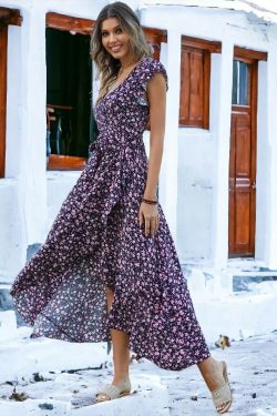 bohemian floral print irregular slit summer dress boho dresses vacation dress holiday dress casual summer dress beach dress lpni5