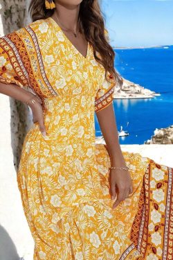 bohemian v neck dress floral print dress springsummer 2024 bohemian boho dress summer dress wedding dress holiday dress dress xl7we