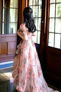 chiffon bubble sleeve floral pink dress vintage romantic summer dress tulle fairy sun dress 3gdin