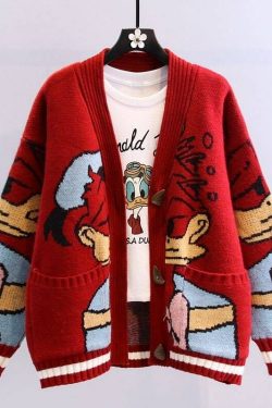 disney knitted cardigan  donald mickey cartoon sweaters for women  coat female autumn and winter loose 7xkyi