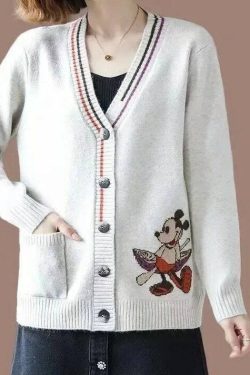 disney knitted cardigan  donald mickey cartoon sweaters for women  coat female autumn and winter loose 9mrcm