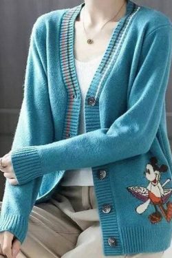 disney knitted cardigan  donald mickey cartoon sweaters for women  coat female autumn and winter loose muwmn