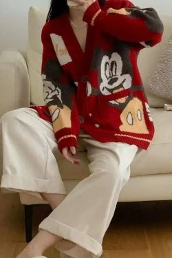 disney knitted cardigan  donald mickey cartoon sweaters for women  coat female autumn and winter loose p2vpj