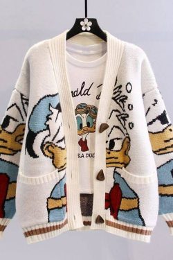 disney knitted cardigan  donald mickey cartoon sweaters for women  coat female autumn and winter loose w1cn8