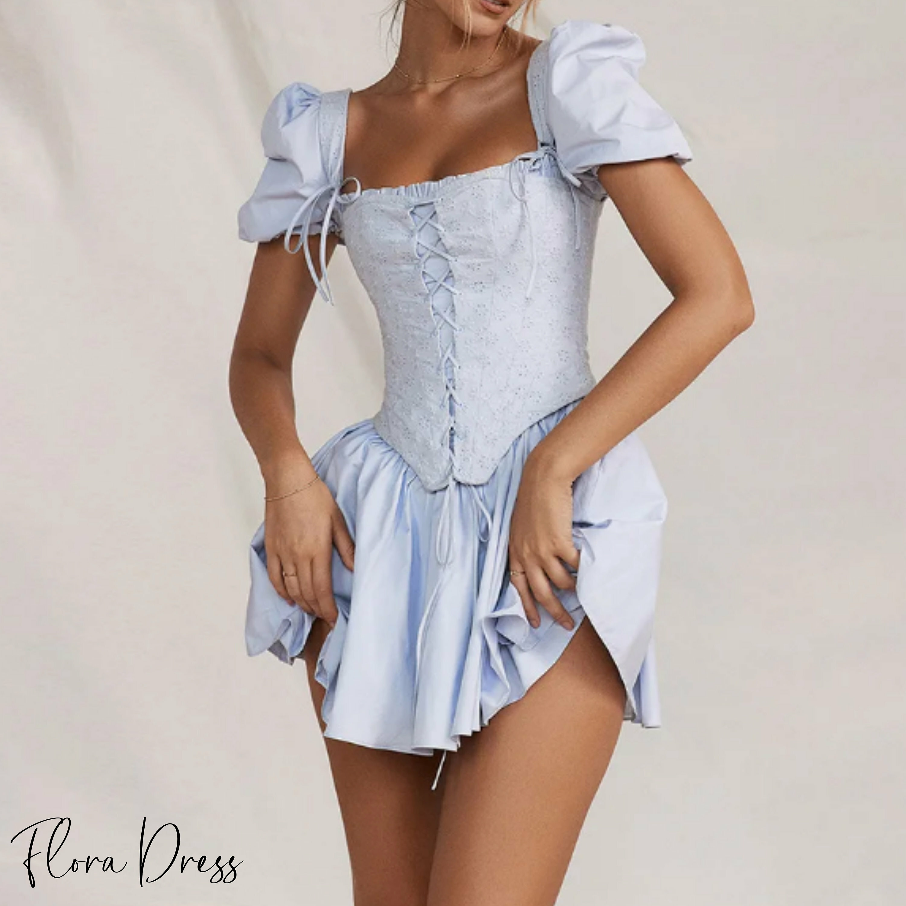 elegant lace up blue cottagecore dress  coquette aesthetic clothing for a stunning birthday look pretty summer dress with bow fkzhv