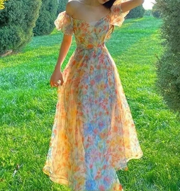 floral elegant princess dress fairy midi dress for women iphgy