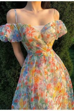 floral elegant princess dress fairy midi dress for women qtbqi