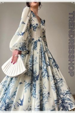 floral fairy dress women fall dress long sleeve dress vintage dress prom party dress elegant dress midi dress xohj9