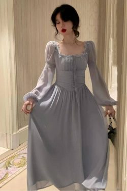 french cottagecore dress square neck fall dress ethereal fairycore dress white bishop sleeve dress milkmaid victorian dress 1deyi