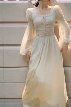 french cottagecore dress square neck fall dress ethereal fairycore dress white bishop sleeve dress milkmaid victorian dress hj7cn