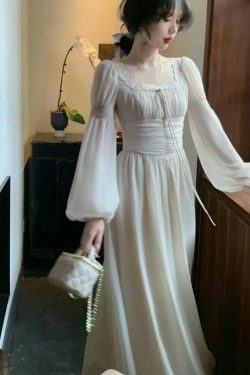 french cottagecore dress square neck fall dress ethereal fairycore dress white bishop sleeve dress milkmaid victorian dress qvhkz