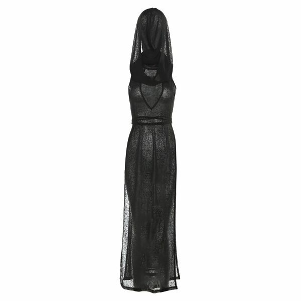 gothic summer slitted dress emo hooded black dress harajuku punk black dress goth long slit dress sbxfa