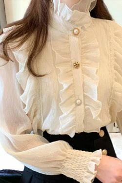 light academia victorian white chiffon blouse lace blouse vintage ruffle turtleneck blouse korean fashion victorian palace toxedo 4buvz