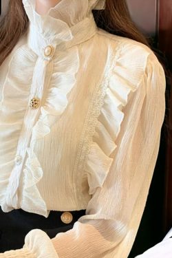 light academia victorian white chiffon blouse lace blouse vintage ruffle turtleneck blouse korean fashion victorian palace toxedo dppox