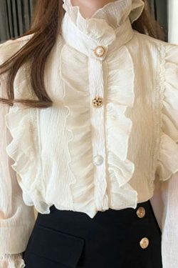 light academia victorian white chiffon blouse lace blouse vintage ruffle turtleneck blouse korean fashion victorian palace toxedo igovt