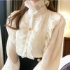 light academia victorian white chiffon blouse lace blouse vintage ruffle turtleneck blouse korean fashion victorian palace toxedo ofcln