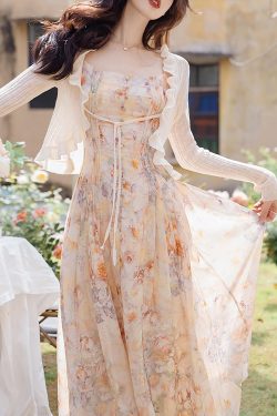 rose printing vintage slip dress with cardiganfrench corset dresscottagecore dressmilkmaid dressfairy dressvictorian dresssummer dress ofvbi