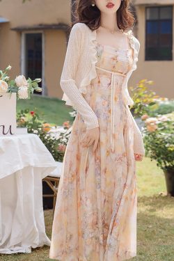 rose printing vintage slip dress with cardiganfrench corset dresscottagecore dressmilkmaid dressfairy dressvictorian dresssummer dress wzg7g