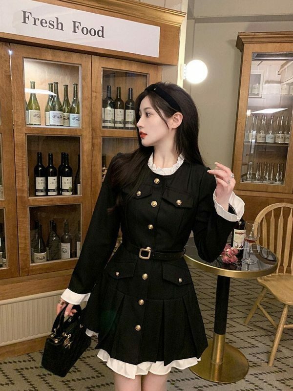 s 4xl 3 colours korean style light coat dress with belt set grwsy