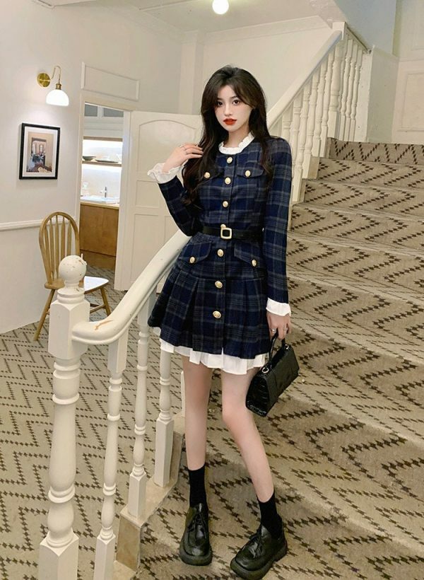 s 4xl 3 colours korean style light coat dress with belt set k1128