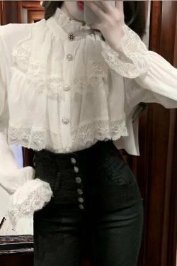 victorian chiffon white blouse lace blouse vintage ruffle long sleeve blouse korean fashion 4849l